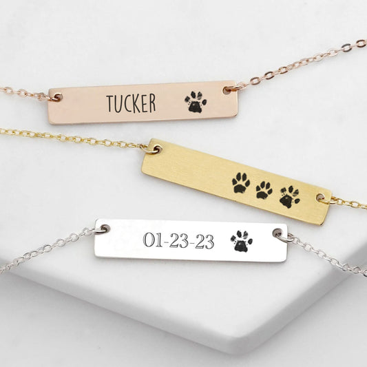 Custom Paw Print Bar Necklace - Luxtopaz