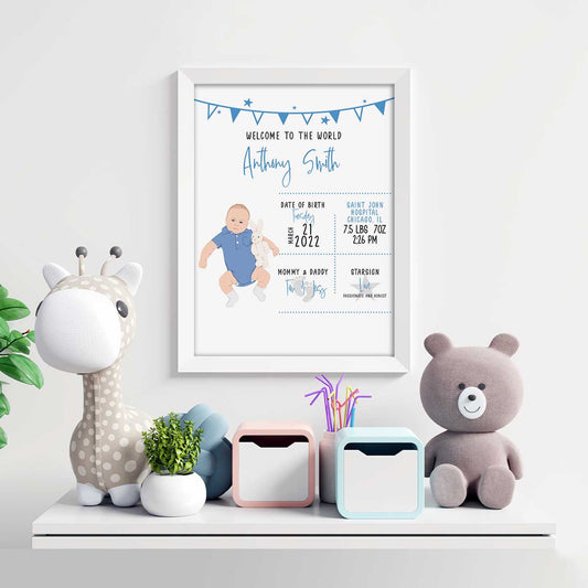 Minimalist Baby Birth Details Wall Art - Luxtopaz